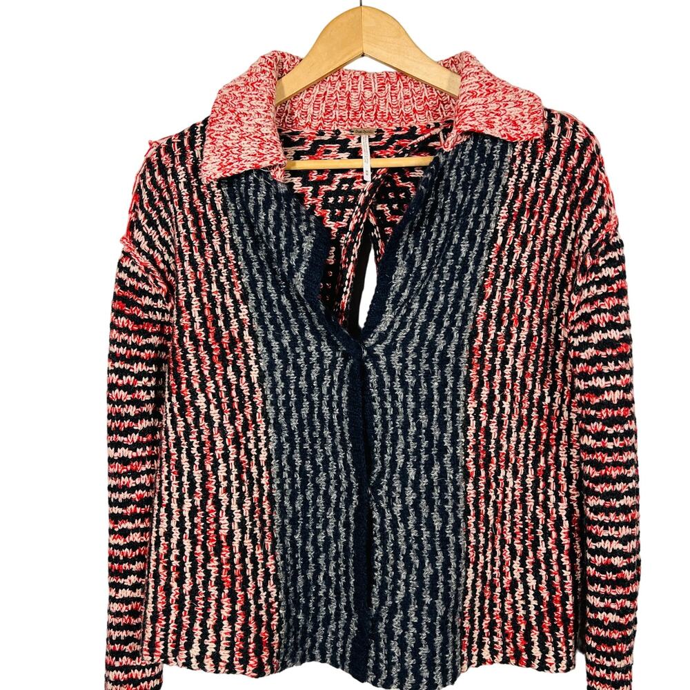 Free People Y2K Open Back Cardigan Casual Knit Collar Snap Front - M